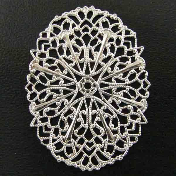 Sterling Silver Plate 49x36mm Filigree Oval