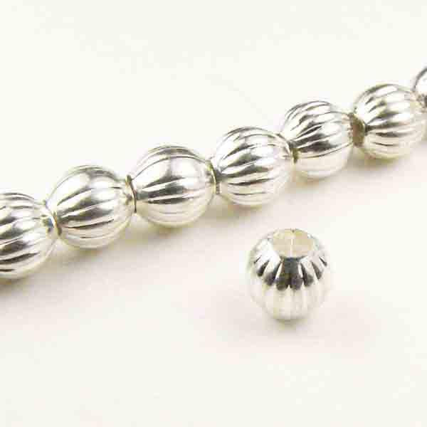 Sterling Silver Plate 4MM Corrugated (Melon) Ball Bead