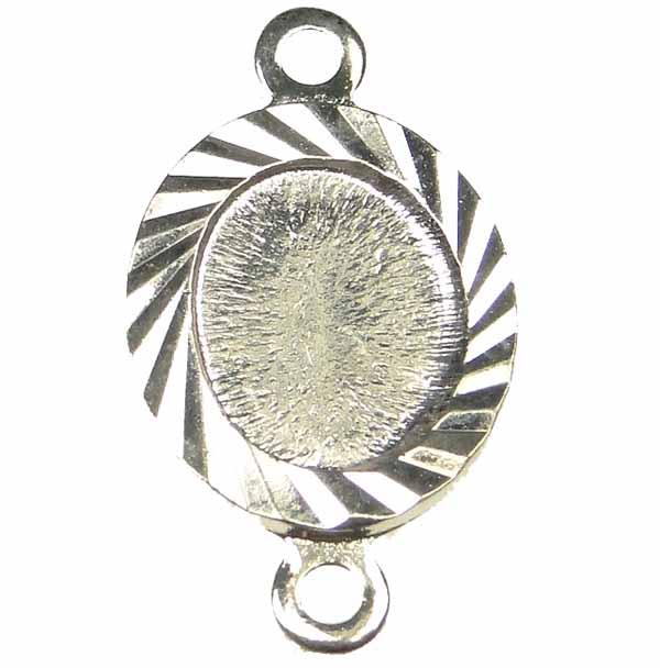 Sterling Silver Plate 8x6MM Connector Setting With Diamond Cut Edge