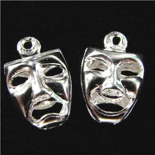 Sterling Silver Plate 9x8MM Reversible Comedy/Tragedy Mask