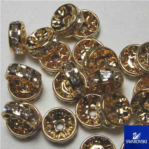 Swarovski Rhinestone Rondelle Crystal and Gold 8MM