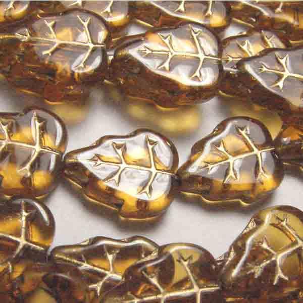 Topaz 12x10MM Veined Leaf With Gold Detail
