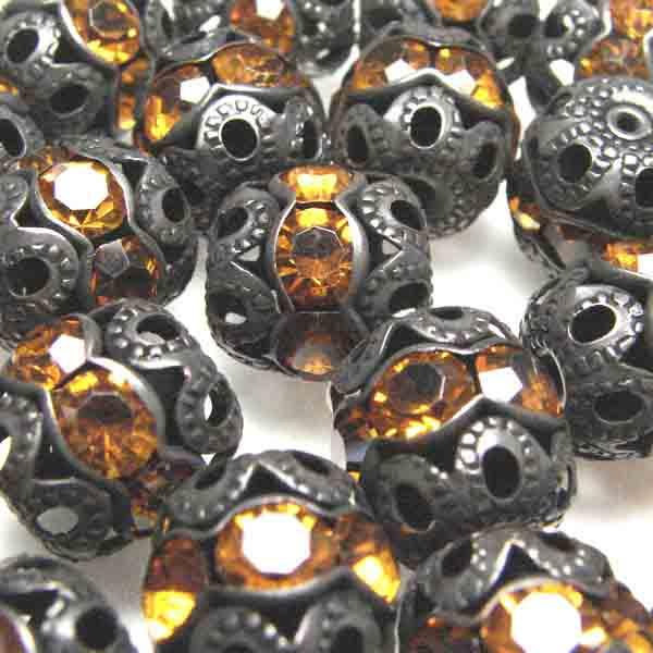 Topaz With Black 12MM Rhinestone Filigree Ball