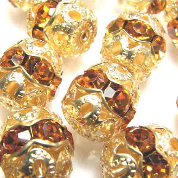 Topaz With Gold 12MM Rhinestone Filigree Ball