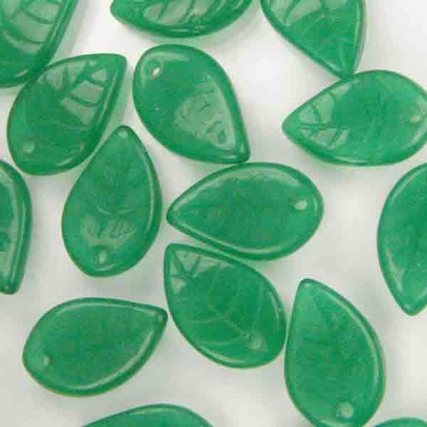Translucent Jade Green Leaf 12X8MM Front to Back Hole