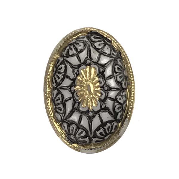 Vintage 14x10MM White Cabochon With Gold and Black Detail