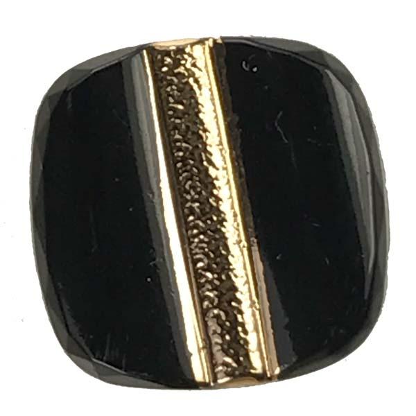 Vintage 16x14MM Jet Cabochon With Gold Center Bar