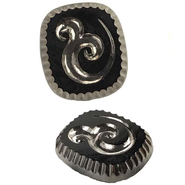 Vintage 16x14MM Jet Cabochon With Silver Detail