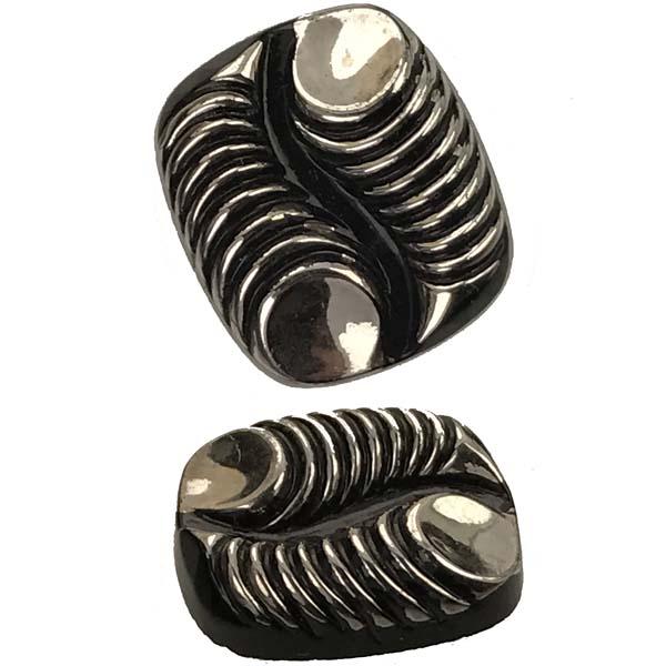 Vintage 16x14MM Jet Cabochon With Silver Slinky Detail