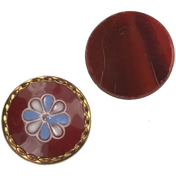 Vintage 18MM Wavy Red Cabochon With Blue and White Flower and Gold Rm