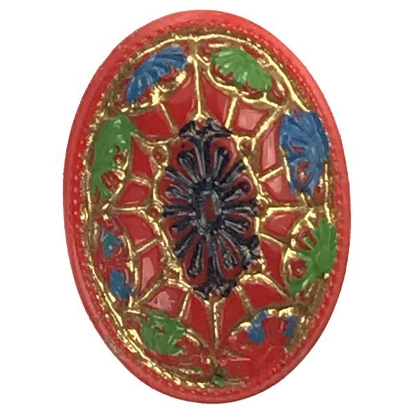 Vintage 18x13MM Red Cabochon With Green, Blues and Gold Detail