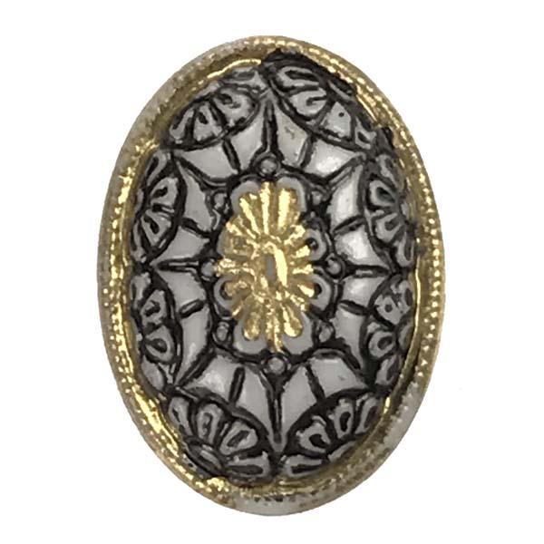 Vintage 18x13MM White Cabochon With Gold and Black Detail
