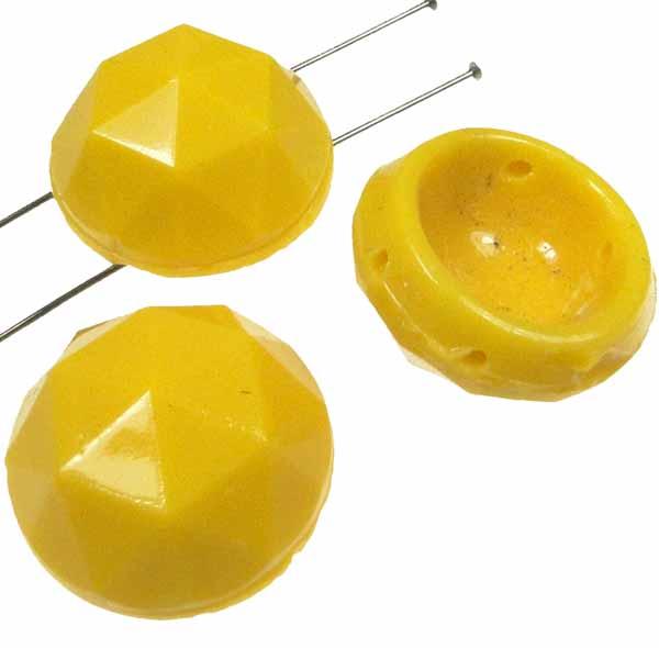 Vintage 19MM Opaque Yellow Round 2 hole Spacer Bead