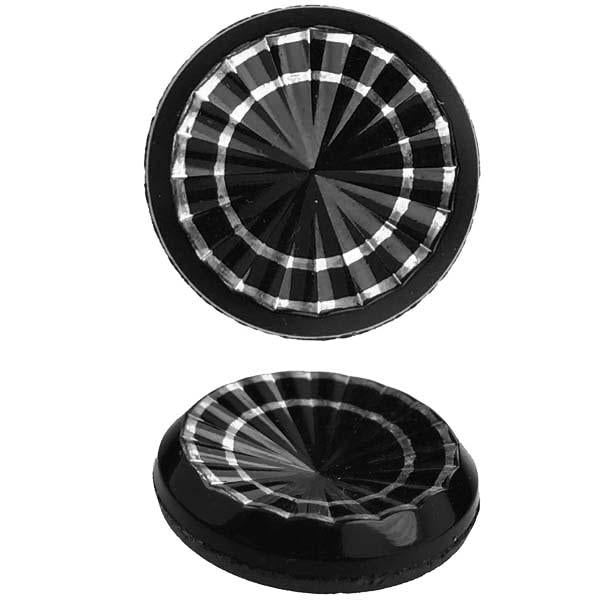 Vintage 22MM Faceted Indented Jet Cabochon With Silver Circles