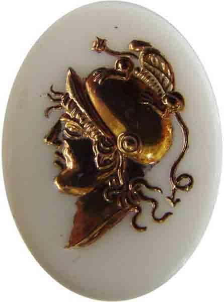 Vintage 25x18MM White With Gold Warrior Intaglio Stone