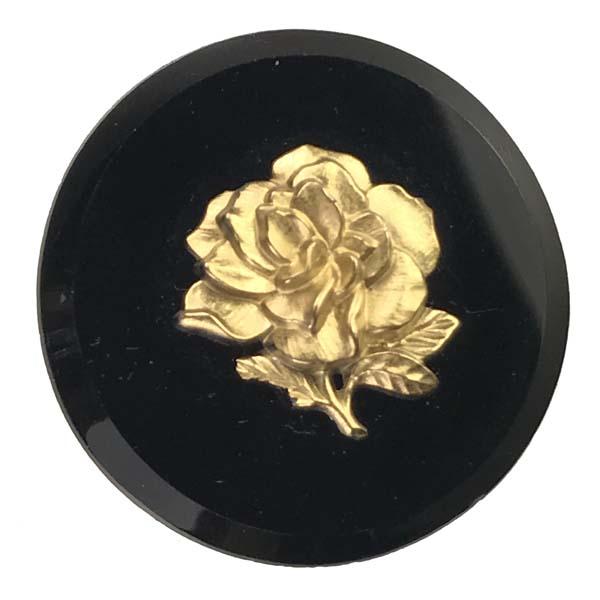 Vintage 35MM Round Gold Rose on Jet Cameo