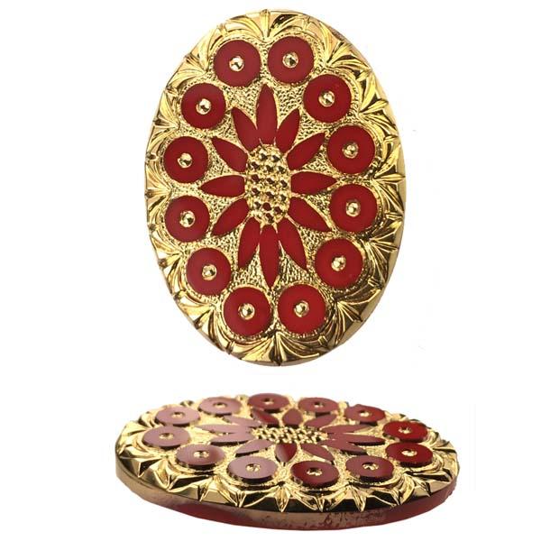Vintage 40x30MM Red Cabochon With Gold Detail