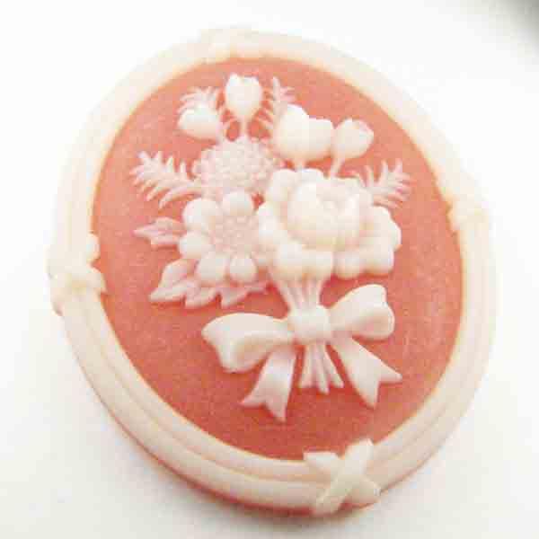 Vintage 41X34MM Ivory on Coral Floral Cameo