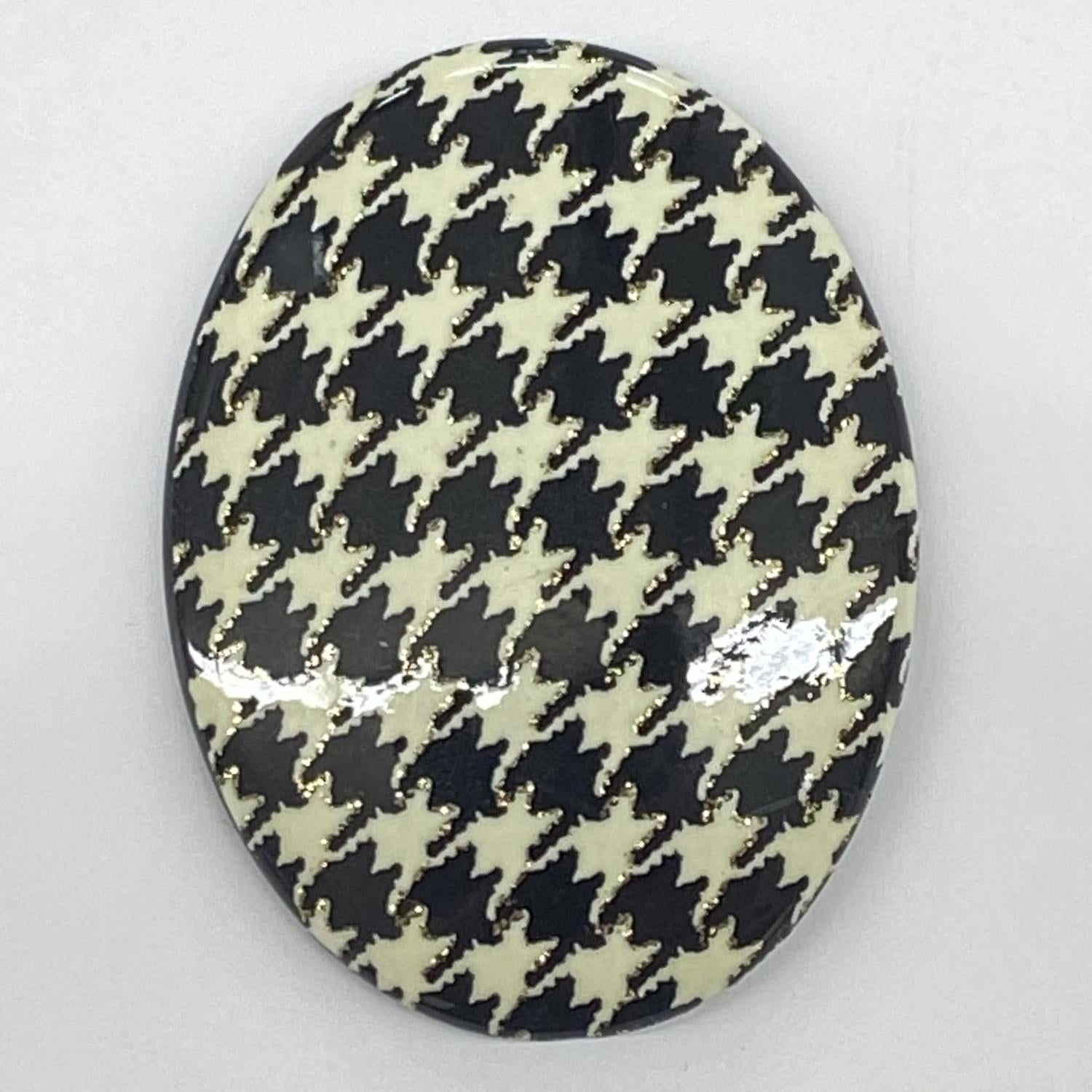 Vintage Black Ivory and Gold Glitter Houndstooth Print 40x30MM Cabochon