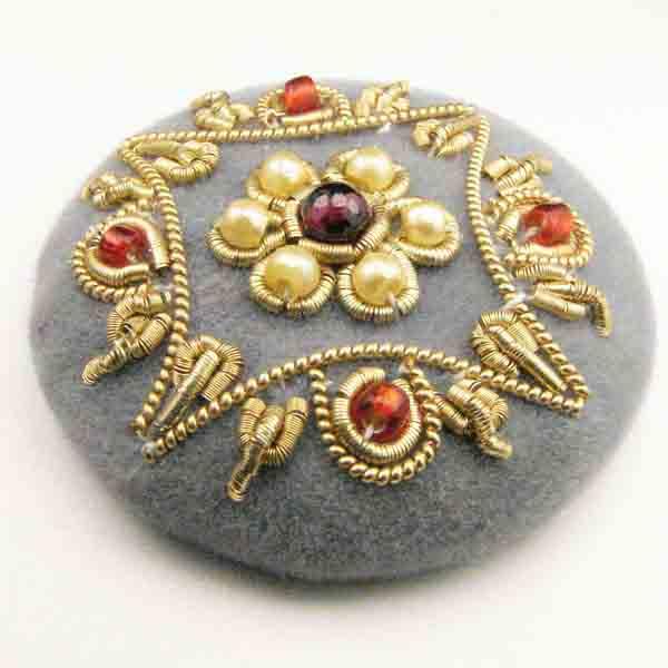 Vintage Button 32MM Embroidery On Gray