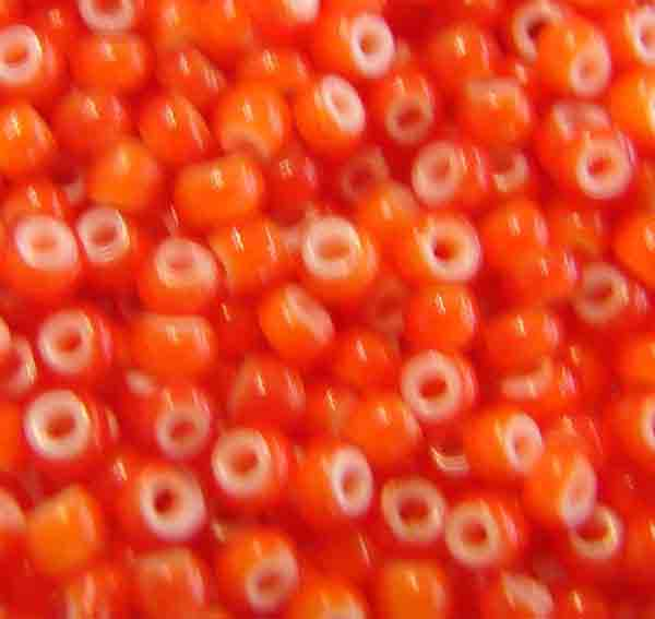 Vintage Tomato Red White Heart (Lined) 12/0 Seed Bead