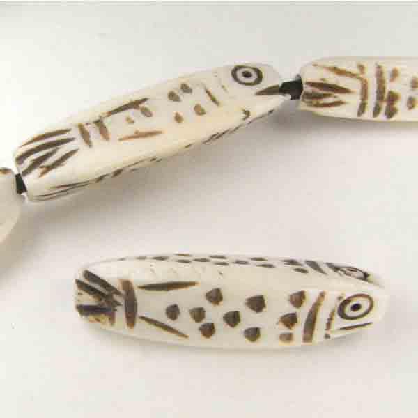 White 26x10MM Oval With Brown Fish Detail