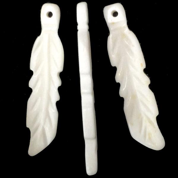 White 38x8MM Bone Feather Pendant