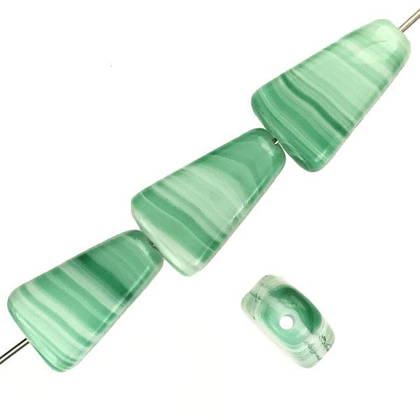 White With Green Striation 16x10MM Triangle Bead