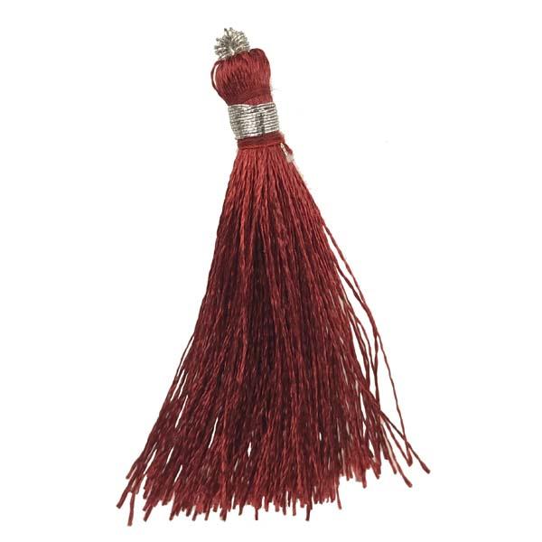 Wine 2 Inch Silk Tassel With Silver Thread Detail