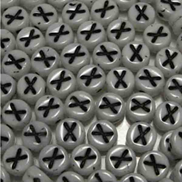 X White With Black 6x4MM Letter Alphabet Bead