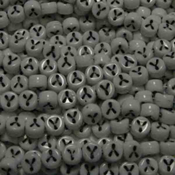 Y White With Black 6x4MM Letter Alphabet Bead