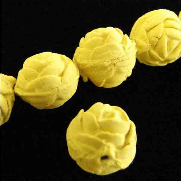 Yellow 3-D Rose-Petal Bead 12MM