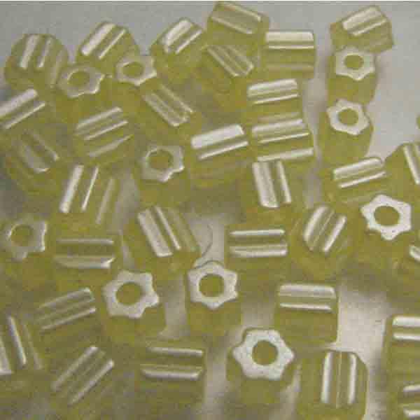 Yellow Satin Pearl 4X4MM Ribbed Cylinder Tube