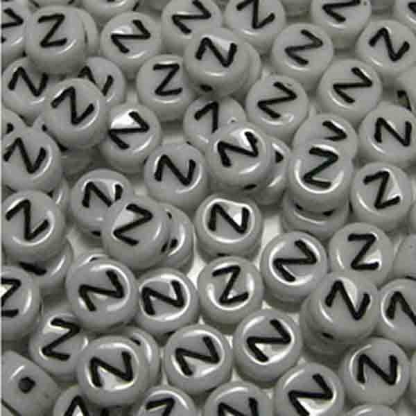 Z White With Black 6x4MM Letter Alphabet Bead
