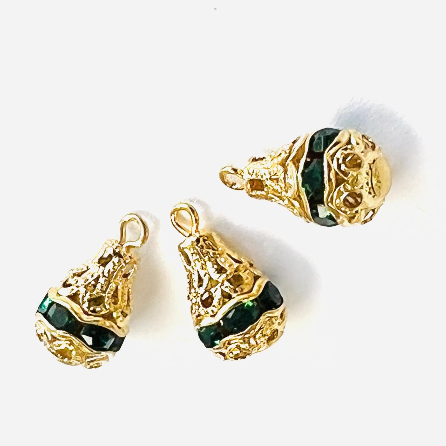 12x8MM Gold Plate Filigree Tear With Emerald Swarovski Rhinestones