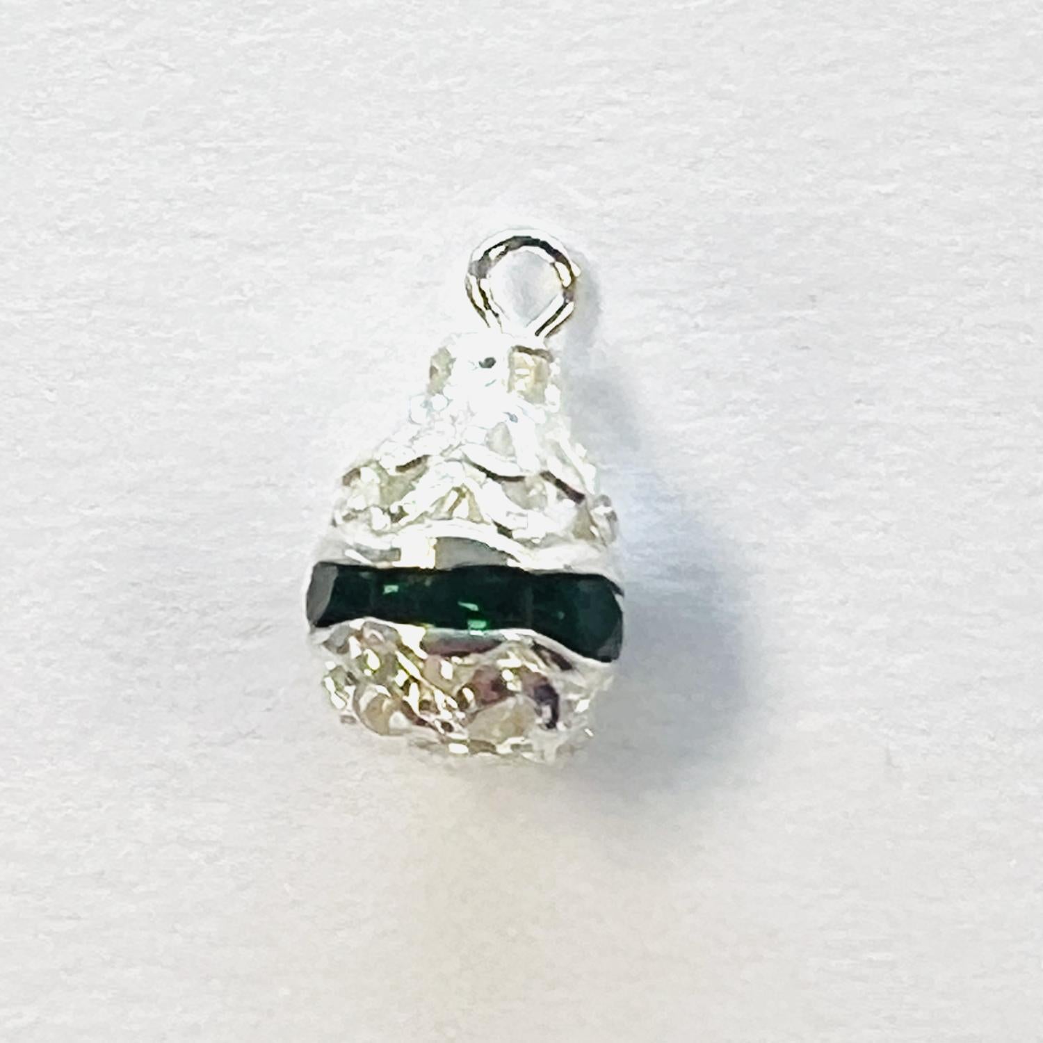 12x8MM Silver Plate Filigree Tear With Emerald Swarovski Rhinestones