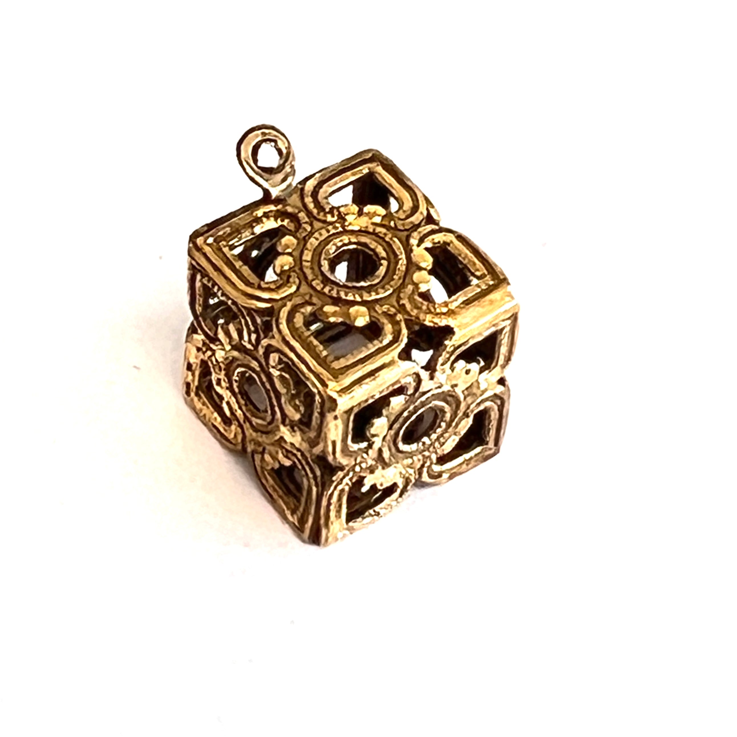 Antique Brass 12MM Filigree Cube