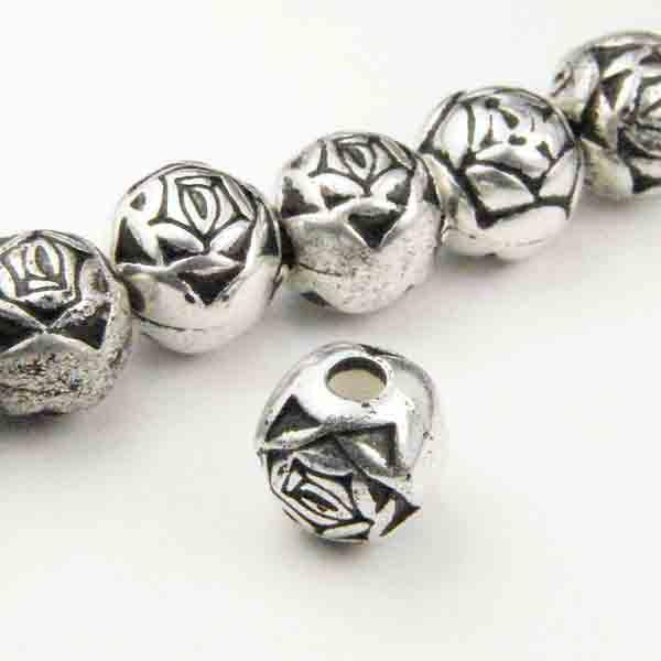 6MM Plastic Antique Silver Rose Bead