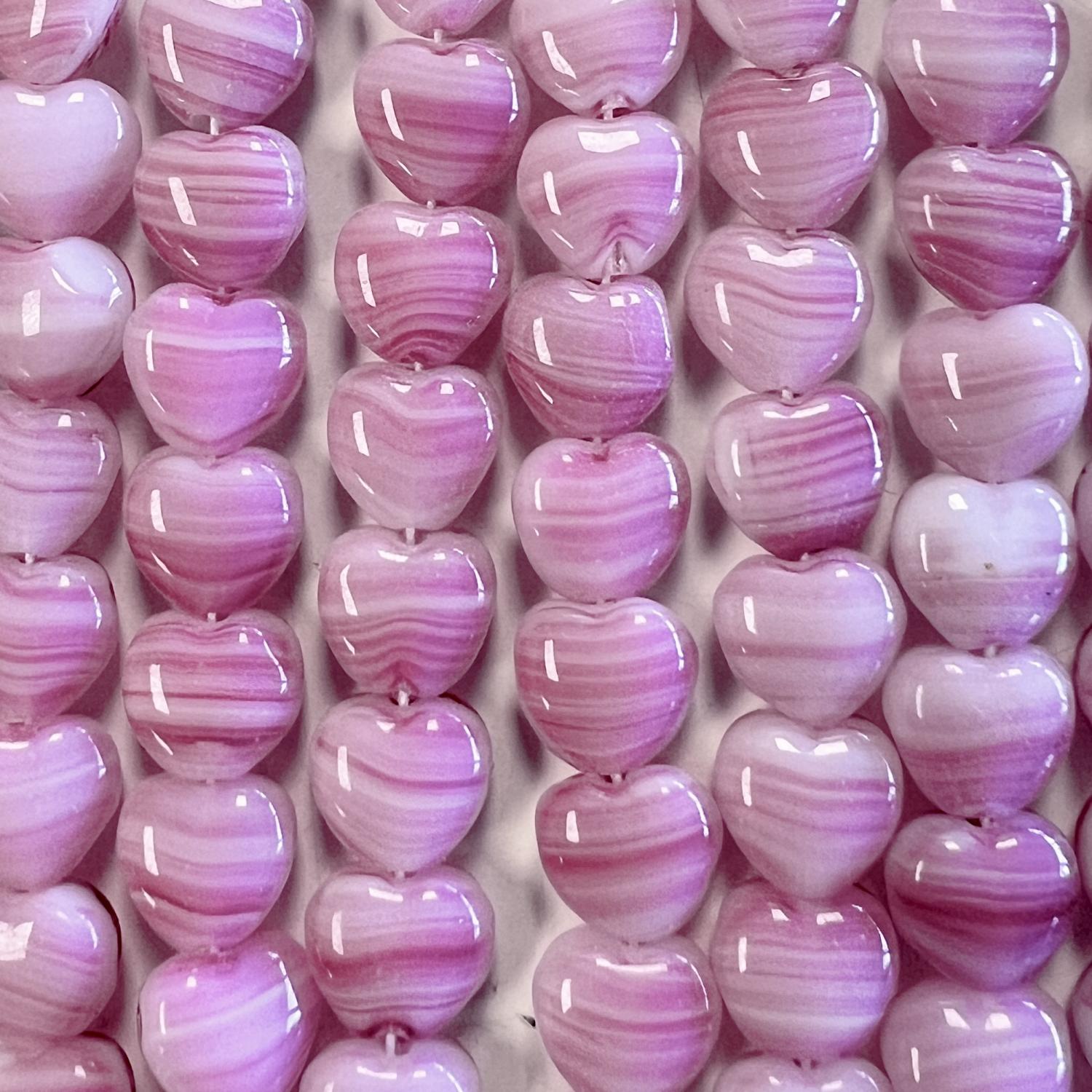 8MM Heart Bead With White, Rose and Crystal Banding