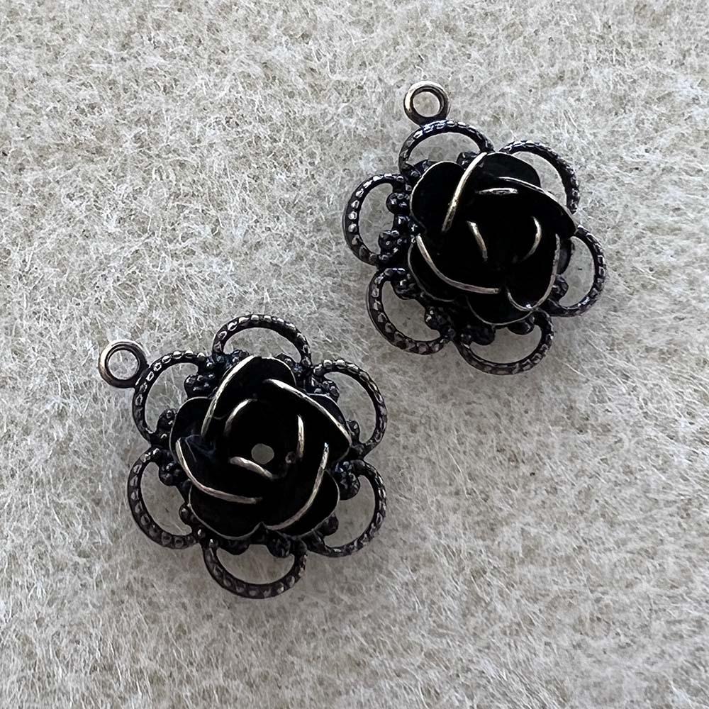 Antique Brass Plate 14x11MM Rose With Filigree Backing