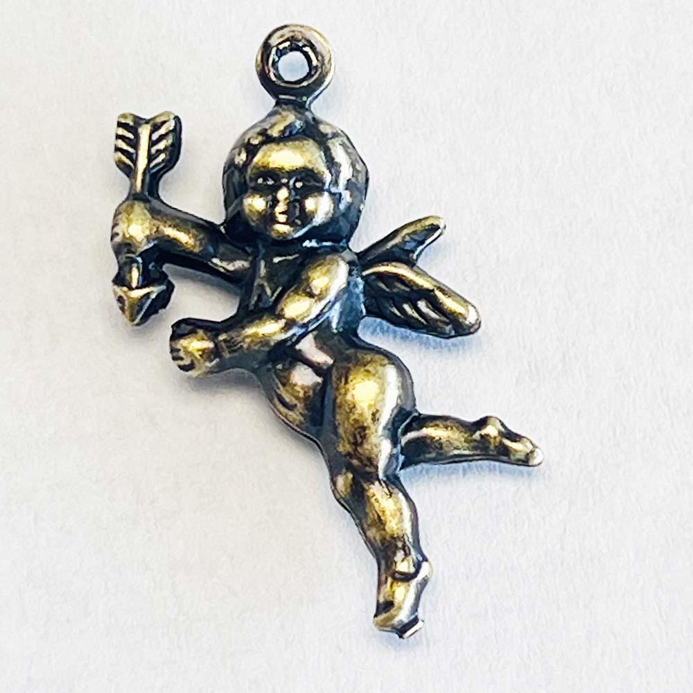 Antique Brass Plate 27x15MM Cherub 3-D