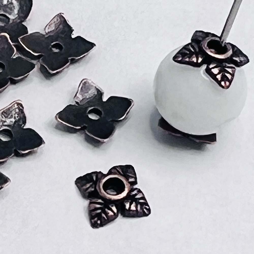 Antique Copper Plate 6MM Floral Leaf Bead Cap