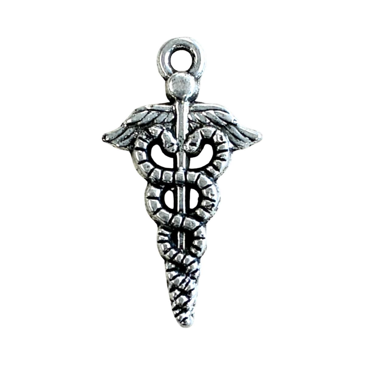 Antique Silver Plate 25x14MM Caduceus Medical Charm