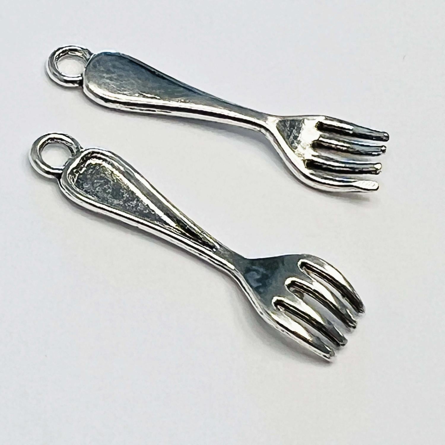 Antique Silver Plate 30x7MM Fork Pendant Charm