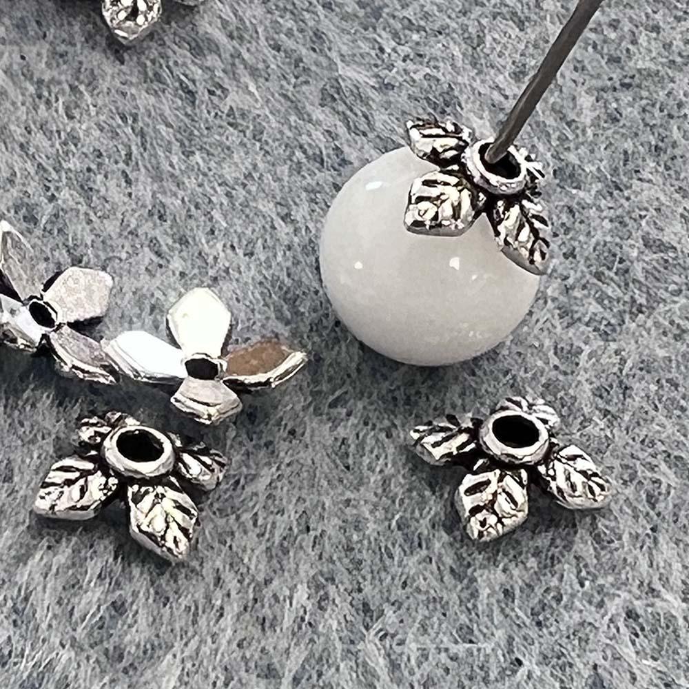 Antique Silver Plate 6MM Floral Leaf Bead Cap