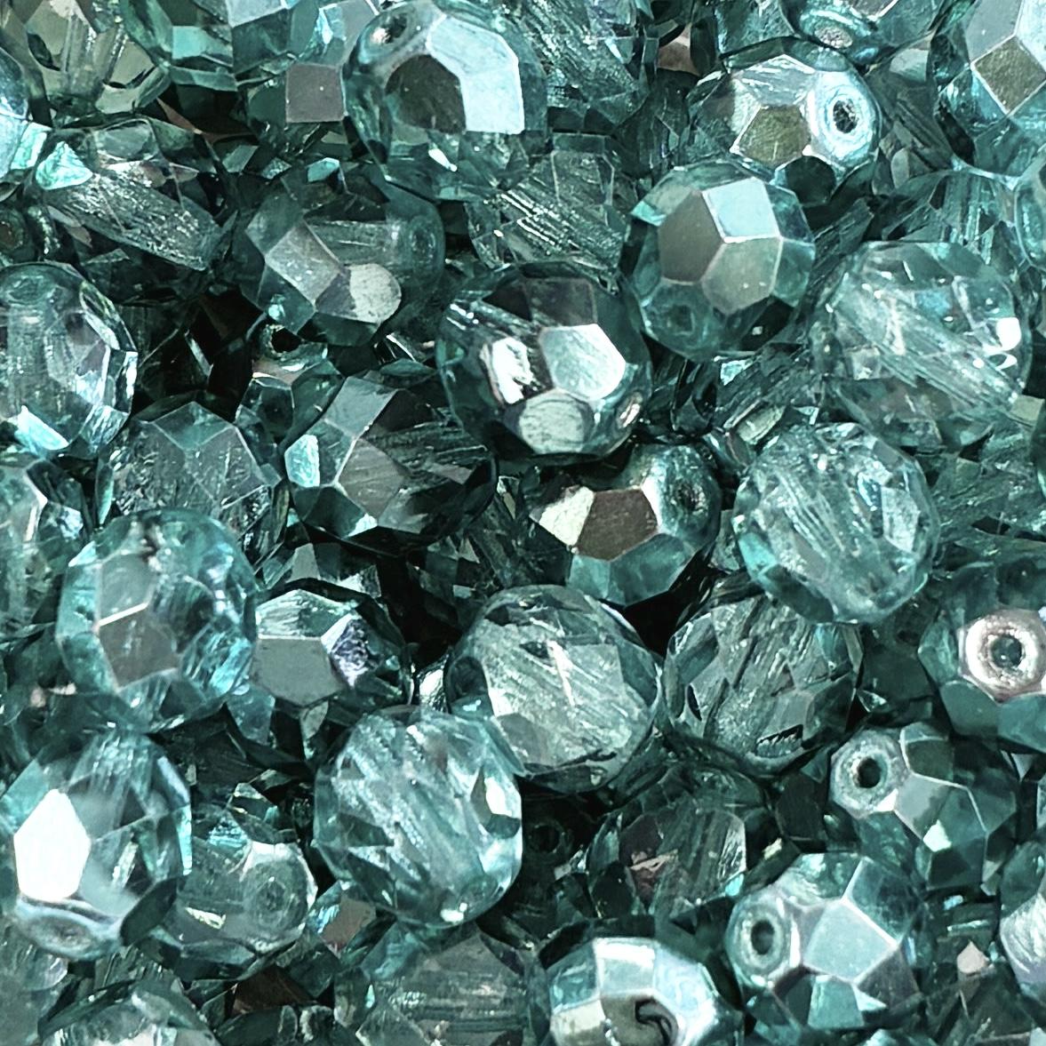 Aqua with Silver 8MM Fire Polish Ball
