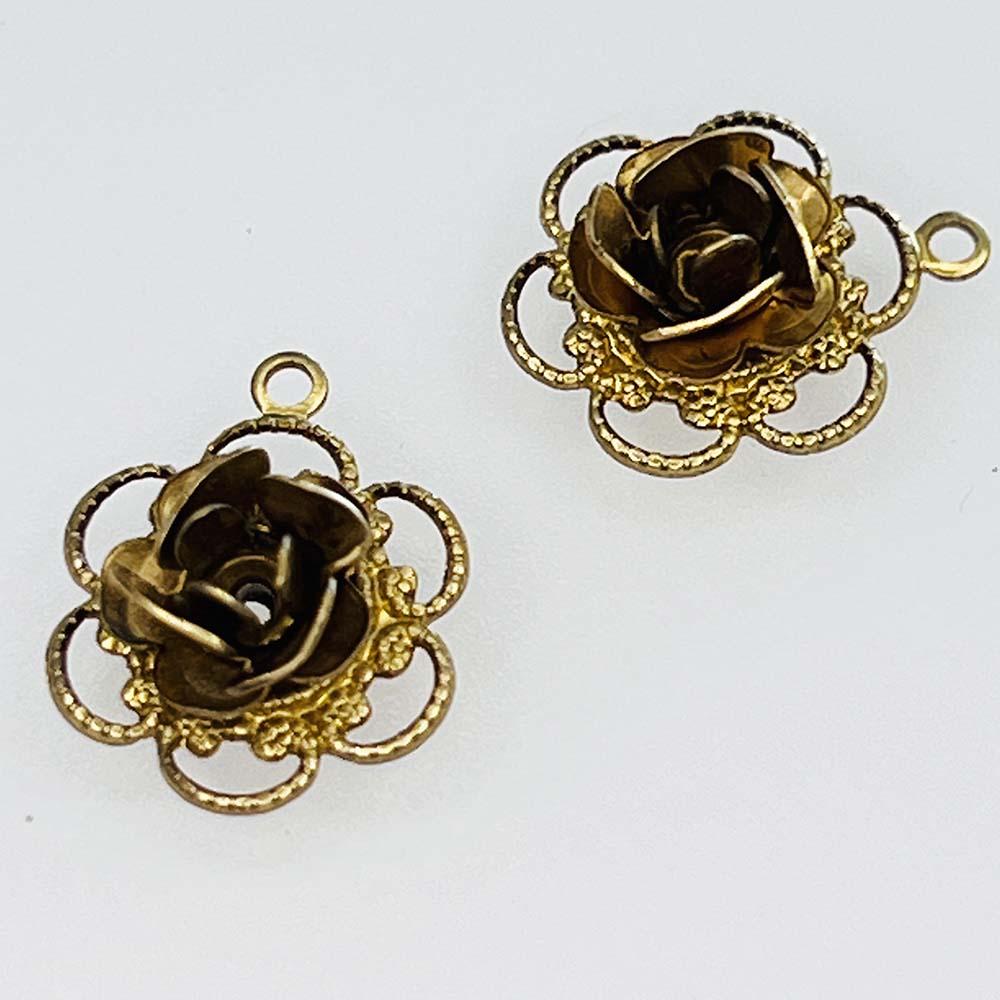 Brass 14x11MM Rose With Filigree Backing