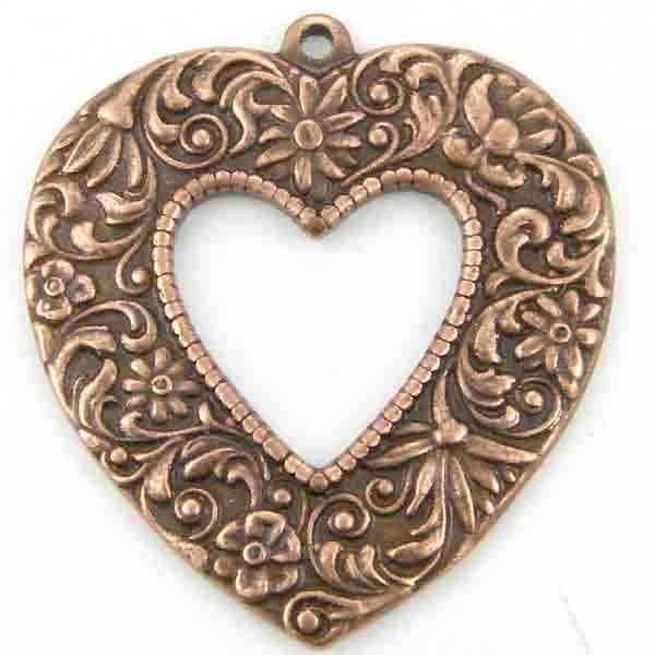 Antique Copper Plate 21MM Openwork Floral Heart