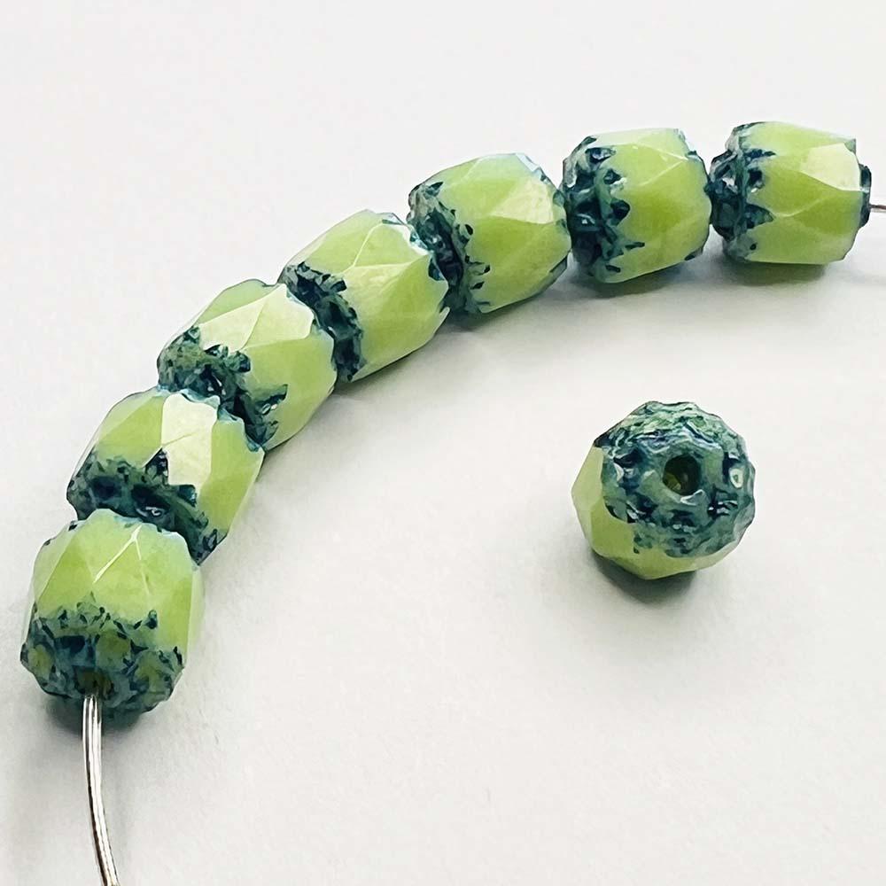 Chartreuse with Blue 6MM Cathedral Bead