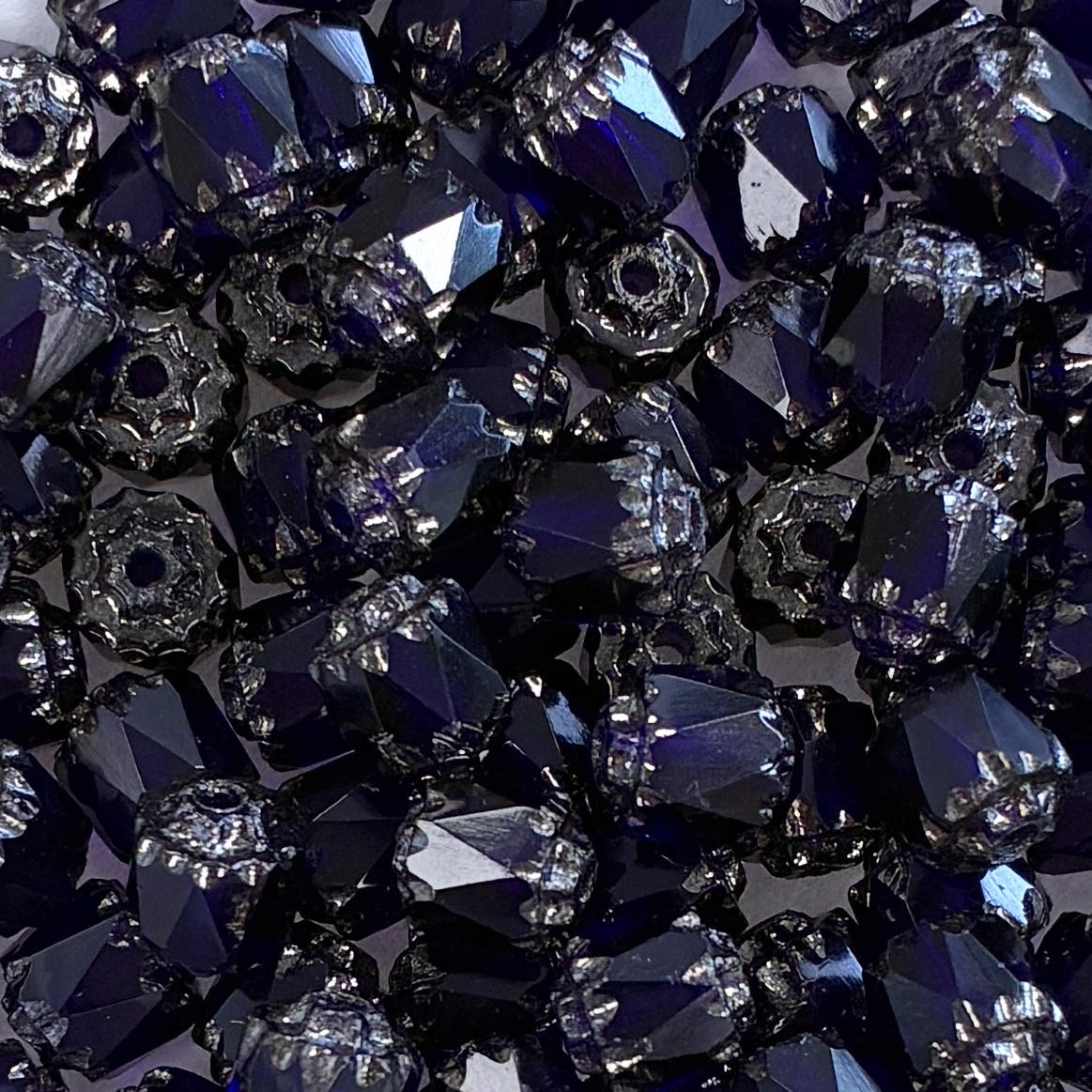 Cobalt With Silver Ends 6MM Fire Polish Cathedral Bead